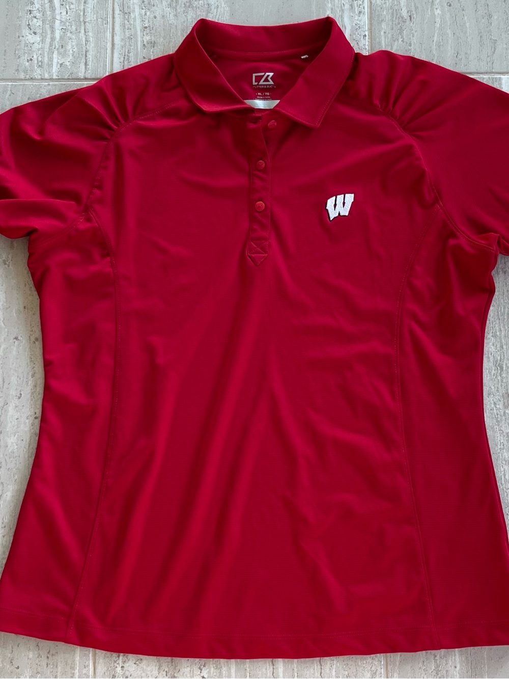 Cutter & Buck Wisconsin Badgers Golf Polo Shirt Womens XL Red Wisconsin W Logo